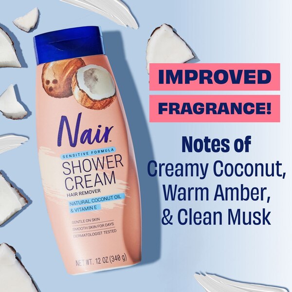 Nair Hair Remover Sensitive Formula Shower Power with Coconut Oil, 12.6 OZ