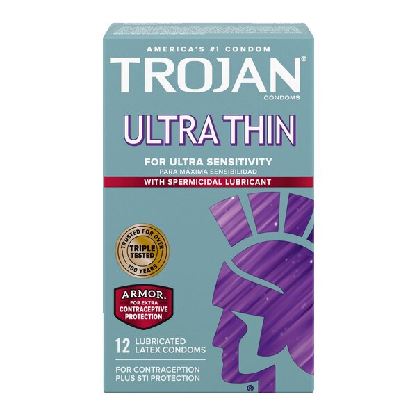 Trojan Ultra Thin, Lubricant Latex Condoms, 12 CT