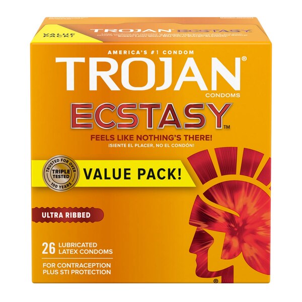 Trojan Ecstasy UltraSmooth - Condones premium de látex ultraestriados