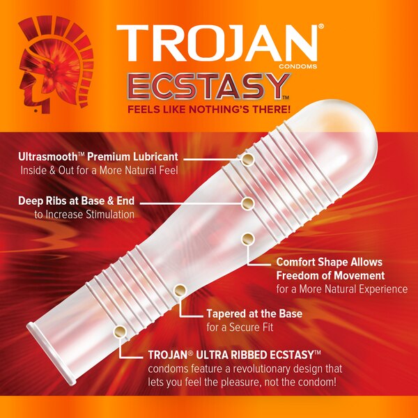 Trojan Ecstasy UltraSmooth Ultra Ribbed Premium Latex Condoms
