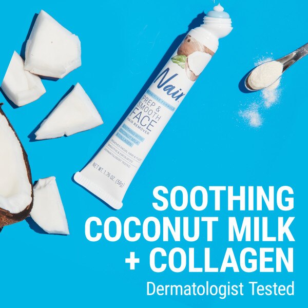 Nair Sensitive Formula Prep & Smooth Face Hair Remover, Coconut Milk & Collagen