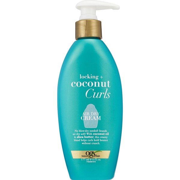 OGX Locking + Coconut Curls - Crema para dejar secar el cabello al aire, 6 oz