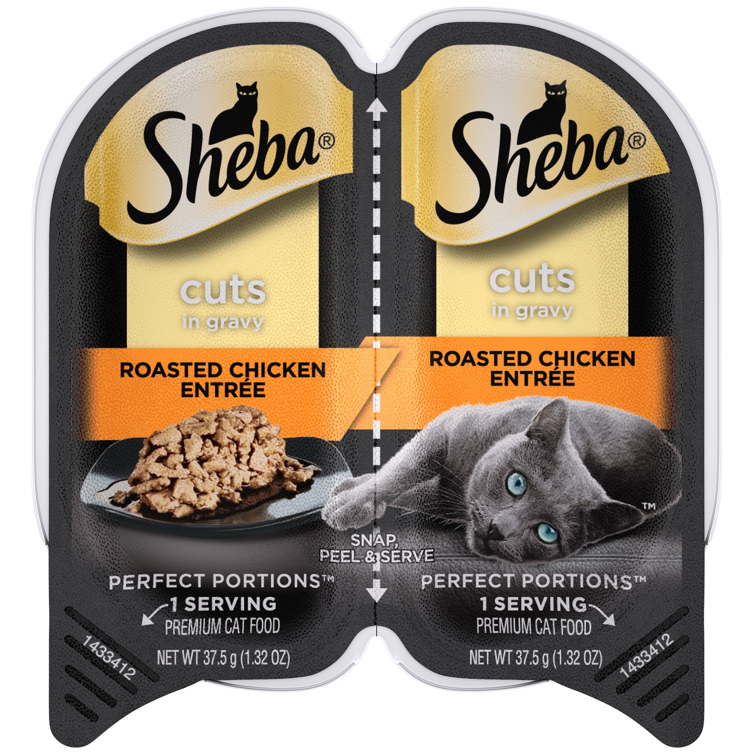 Sheba Perfect Portions Wet Cat Food Cuts in Gravy, Roasted Chicken Entree, 2.6 OZ, Twin-Pack Tray