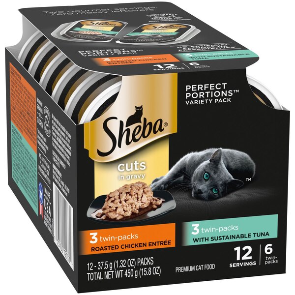 Sheba Perfect Portions Wet Cat Food, Roasted Chicken Entree & Sustainable Tuna, 12 Servings