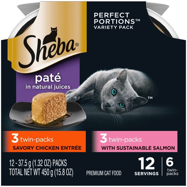 Sheba Perfect Portions Wet Cat Food Pate, Savory Chicken and Delicate Salmon Entrees, Twin Pack