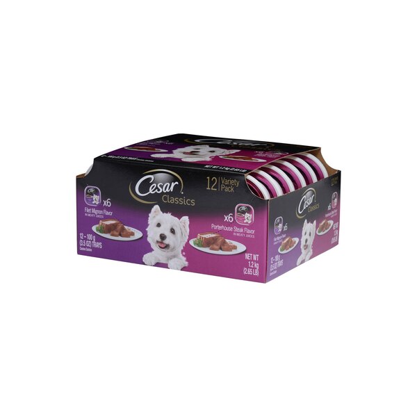 Cesar Canine Cuisine - Paquete surtido de alimento para perros, sabor Filet Mignon y Porterhouse Steak, 12 u