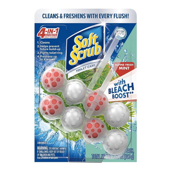 Soft Scrub 4-in-1 Automatic Toilet Cleaner With Bleach Rim Hangers, Alpine Fresh, 3.52 OZ, 2 CT