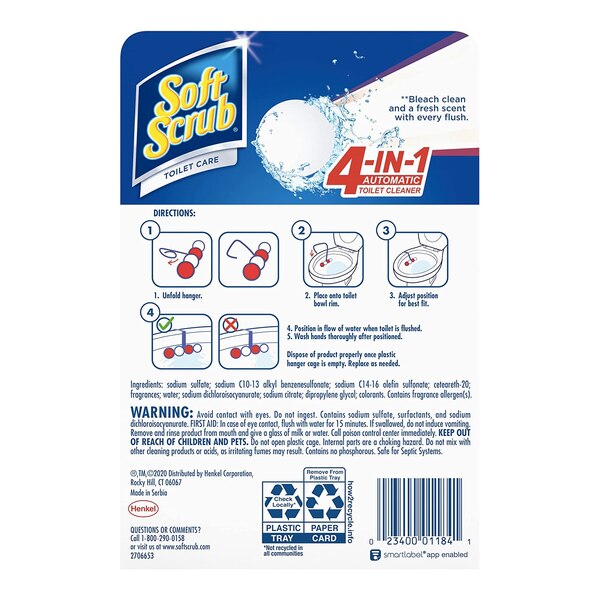 Soft Scrub 4-in-1 Automatic Toilet Cleaner With Bleach Rim Hangers, Alpine Fresh, 3.52 OZ, 2 CT