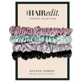 The Hair Edit Ruched Ribbon Skinny Satin Scrunchies, 4 CT, thumbnail image