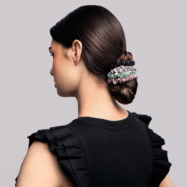 The Hair Edit Ruched Ribbon Skinny Satin Scrunchies, 4 CT