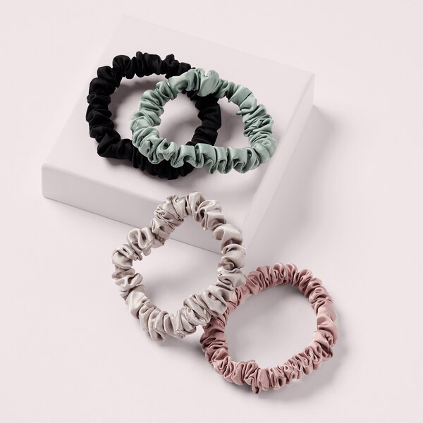 The Hair Edit Ruched Ribbon Skinny Satin Scrunchies, 4 CT