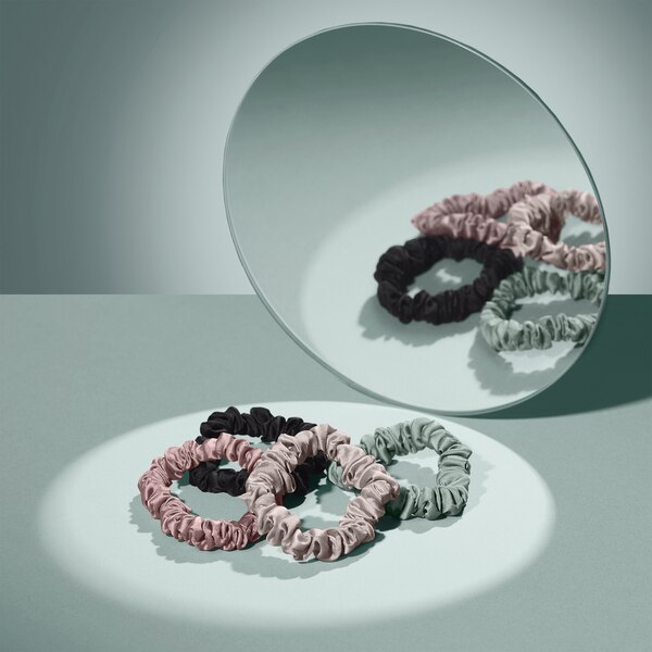 The Hair Edit Ruched Ribbon Skinny Satin Scrunchies, 4 CT