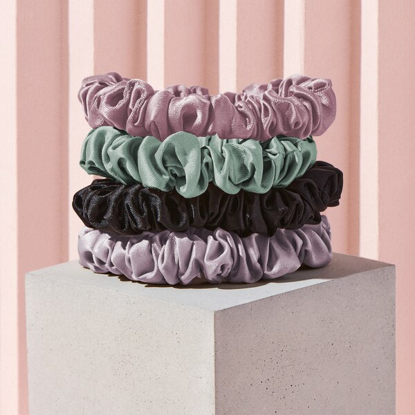 The Hair Edit Ruched Ribbon Skinny Satin Scrunchies, 4 CT