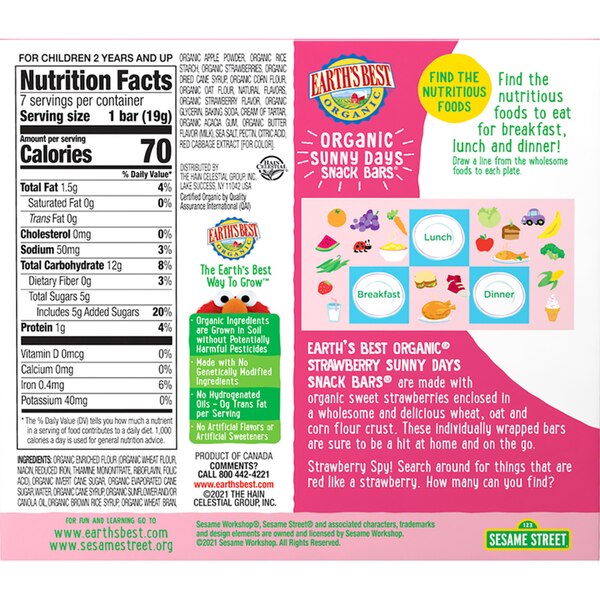 Earth's Best Sesame Street Organic Sunny Days Strawberry Bars, 7 CT