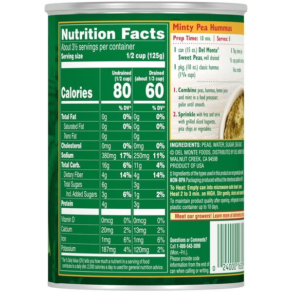 Del Monte Fresh Cut Sweet Peas, 15 OZ