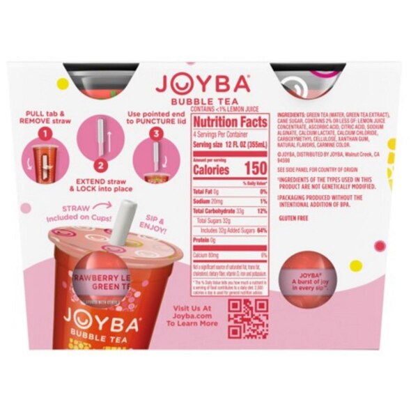 Joyba, Strawberry Lemonade Green Bubble Tea, 12 oz