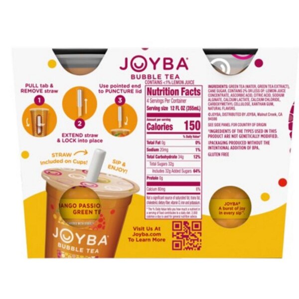 Joyba, Mango Passionfruit Green Bubble Tea, 12 oz