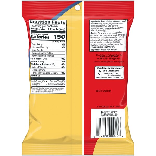 Cheez-It Puff'd Double Cheese Puffed Snack Crackers, 1 oz