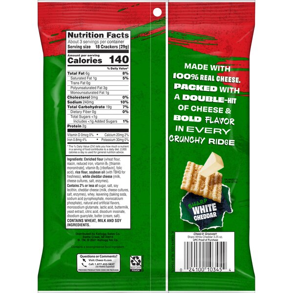 Cheez-It Grooves Sharp White Cheddar Cheese Crackers, 3.25 oz
