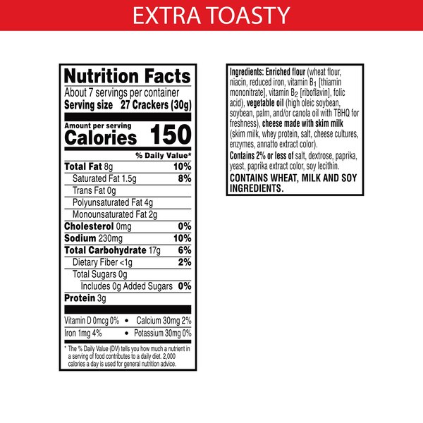 Cheez-It Extra Toasty Cheese Crackers, 7 oz