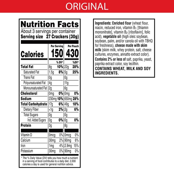 Cheez-It Original Cheese Crackers Grab N' Go Bag, 3 oz