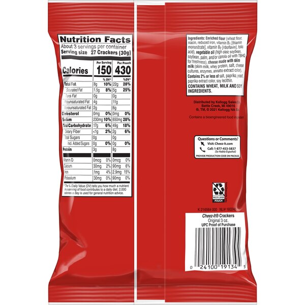 Cheez-It Original Cheese Crackers Grab N' Go Bag, 3 oz