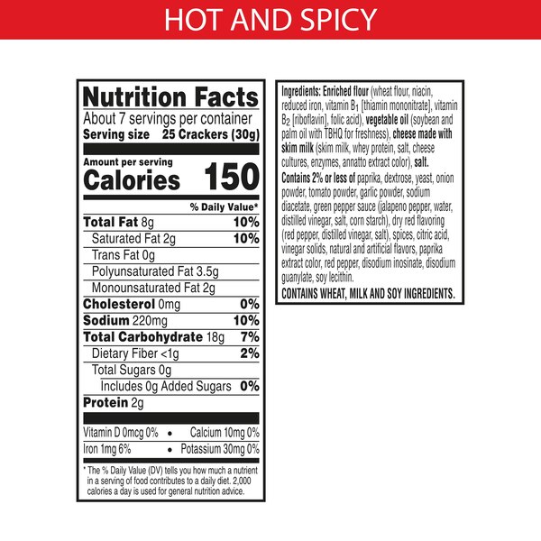 Cheez-It Baked Snack Cheese Crackers, Hot & Spicy, 7 oz