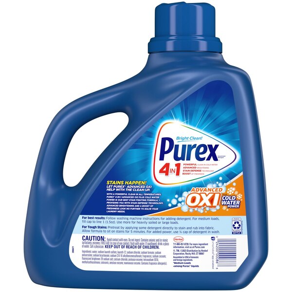 Purex Advanced Oxi + Coldwater Power Liquid Laundry Detergent, 128 oz