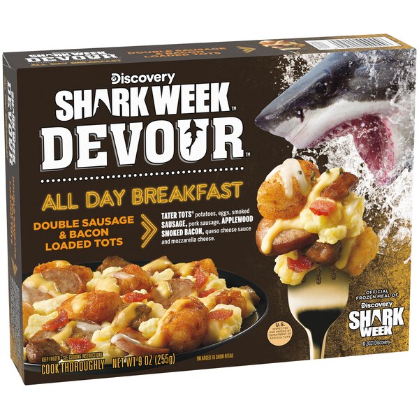 DEVOUR All Day Breakfast Double Sausage & Smoked Bacon Loaded Tater Tots Frozen Meal, 9 oz