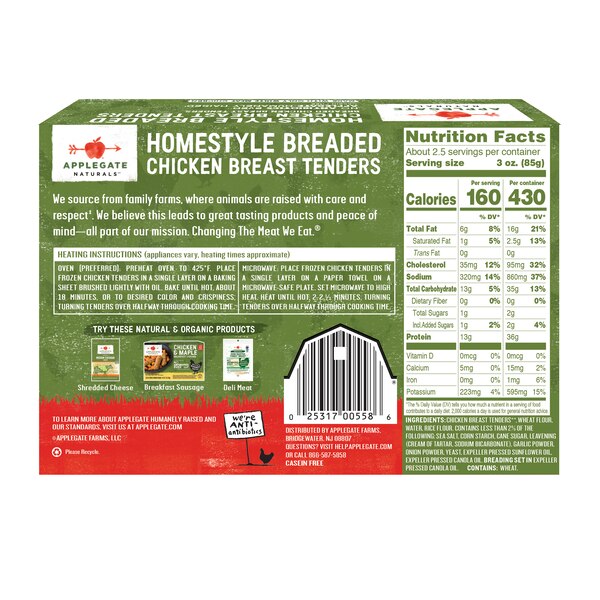 Applegate Natural Homestyle Chicken Breast Tenders, 8oz (Frozen)