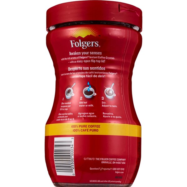 Folgers Instant Coffee Crystals, Classic Roast, 8 oz