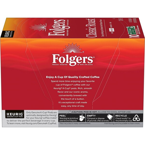 Folgers, Classic Roast Coffee K-Cup Pods, 10 ct, 2.80 oz