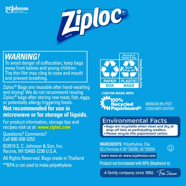 Ziploc Brand Storage Gallon Bags, Large Storage Bags for Food, 38 ct