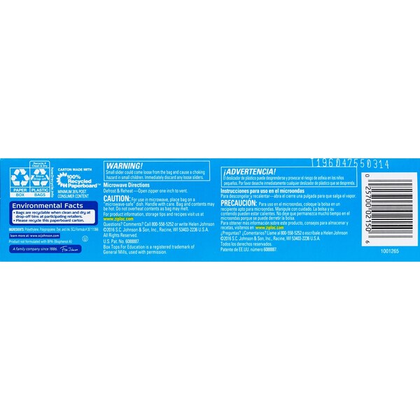 Ziploc Slider Storage Bags, Quart, 20 ct