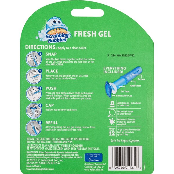 Scrubbing Bubbles Fresh Gel Toilet Cleaning Stamp, Rainshower, 6 ct