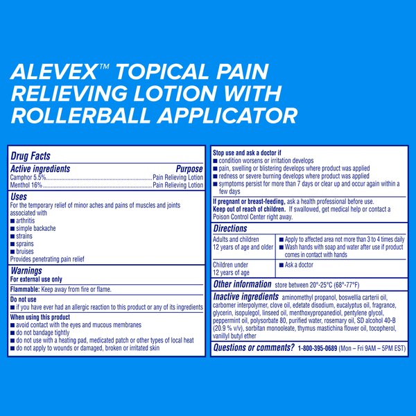 AleveX Pain Relieving Lotion Massaging Roll-On, 2.5 OZ