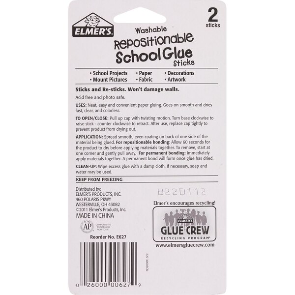 Elmer's Washable Repositionable School Glue Sticks