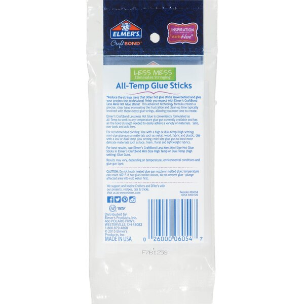 Elmer's CraftBond Less Mess All-Temp Mini Glue Sticks, 4 in. x 0.27 in, 10 ct