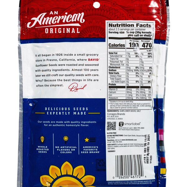 David Original Sunflower Seeds, 5.25 oz