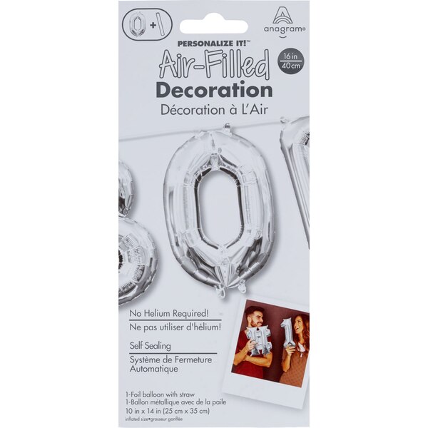 Anagram Air Balloon, Number "0" Silver, 10 x 14 in