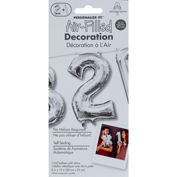 Anagram Air Balloon, Number "2" Silver, 8 x 13 in