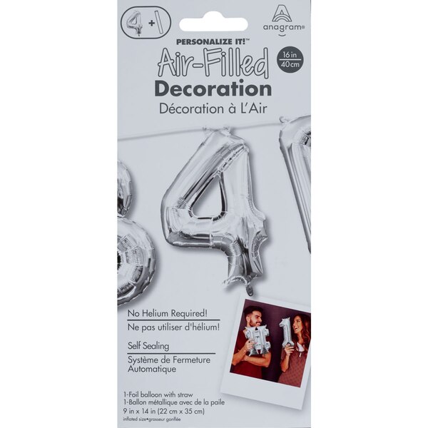 Anagram Air Balloon, Number "4" Silver, 9 x 14 in