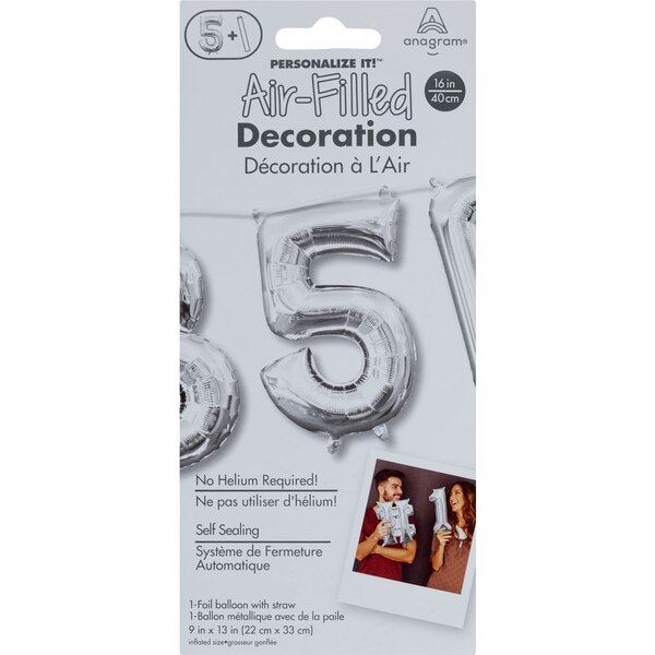 Anagram Air Balloon, Number "5" Silver, 9 x 13 in