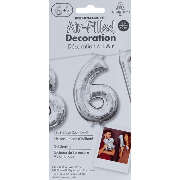 Anagram Air Balloon, Number "6" Silver, 8 x 14 in