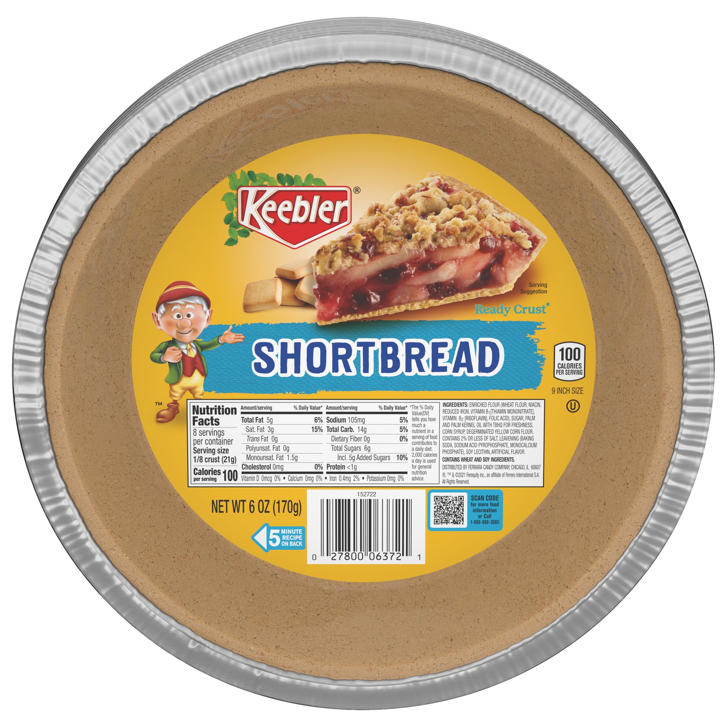 Keebler Ready Crust Shortbread Pie Crust, 6 OZ