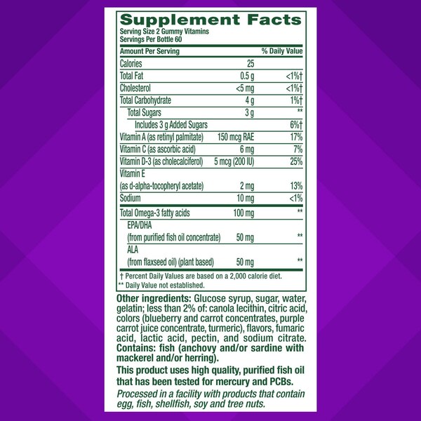Vitafusion Omega 3 Gummy Vitamins, Berry-Lemonade, 120 CT