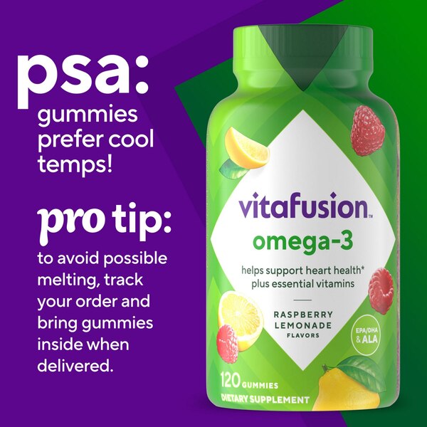 Vitafusion Omega 3 Gummy Vitamins, Berry-Lemonade, 120 CT
