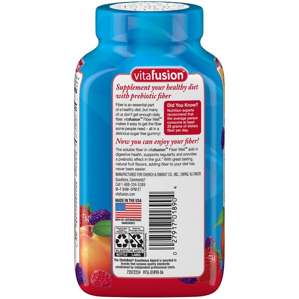 Vitafusion Fiber Gummies, Peach Strawberry and Blackberry, 90 CT