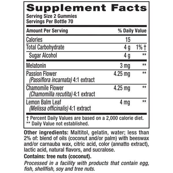 Vitafusion Melatonin Sleep Support Gummies, Sugar Free, Natural White Tea & Peach, 140 CT