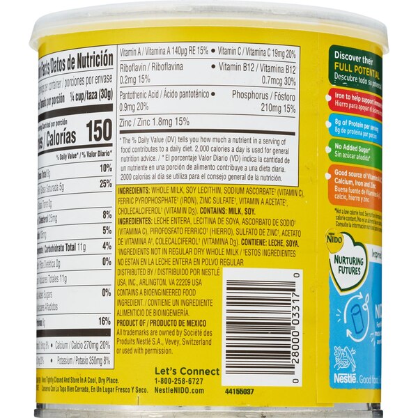 Nestle Nido Fortificada Dry Whole Milk, 12.6 OZ